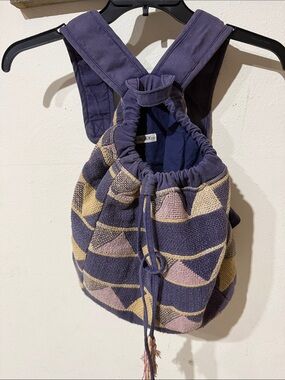 Roxy Navy, Pink & Cream Geometric Boho Drawstring Backpack